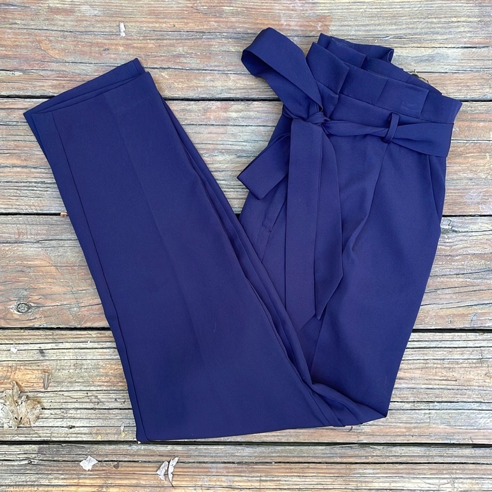 Lulus Navy Blue Belted Paperbag Pants